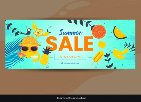 summer discount banner template funny stylized design