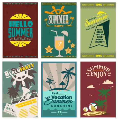 summer holiday posters sets with vintage design