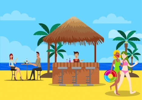 Summer vacation drawing beach icon cartoon characters vectors stock in  format for free download 