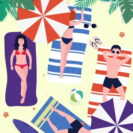 summertime background sunbathing people icon colored cartoon