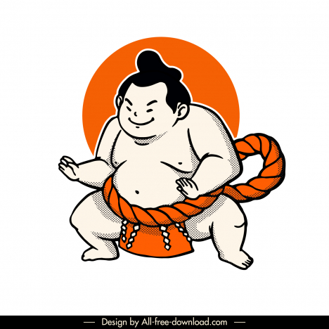 sumo japan artline icon flat handdrawn cartoon outline
