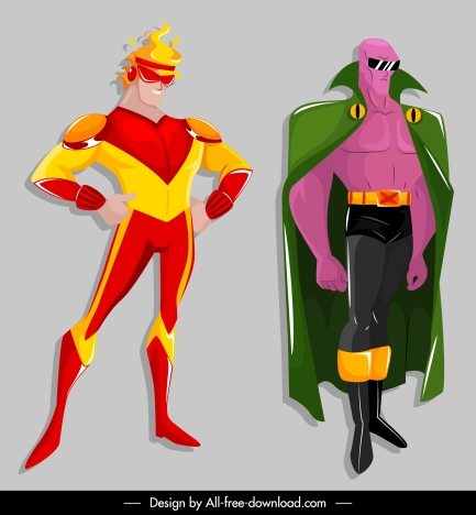 Super hero icons powerful costumes cartoon characters vectors stock in  format for free download 