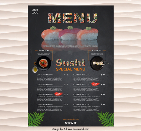 sushi special menu template elegant dark realistic