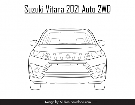 suzuki vitara 2021 car model icon flat black white symmetric front view outline