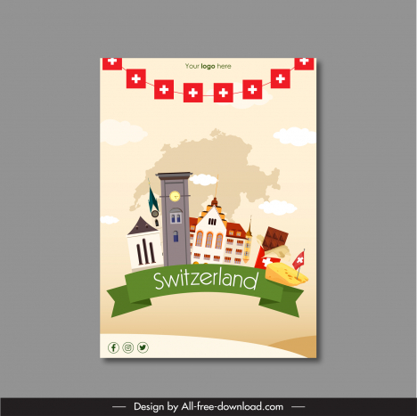 switzerland advertising poster template country symbols elements ribbon flag decor