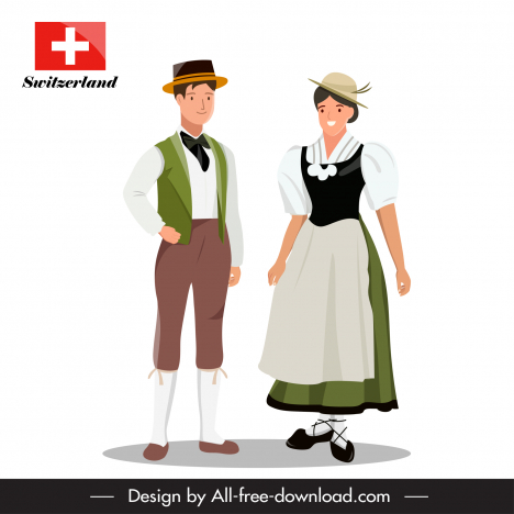 Switzerland people icons cartoon characters sketch vectors stock in ...