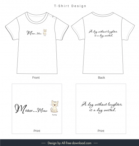 t shirt template cute handdrawn kitty wordings