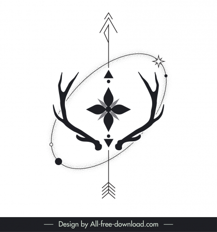 tattoo art template flat black white petal antlers arrow sketch