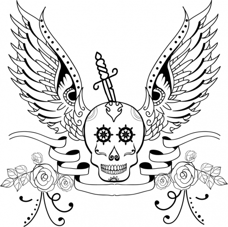 tattoo icon sketch skull wings sword decoration