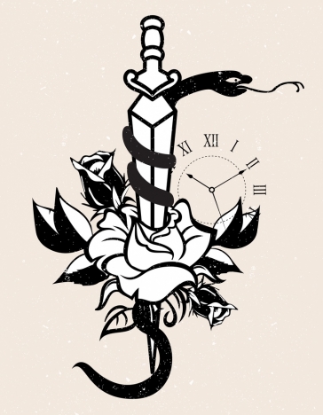 Pocket Watch and Roses Tattoo Designs Tattoo Flash Sheet  Etsy