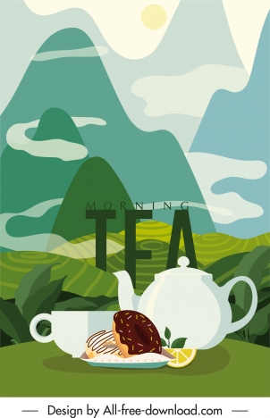 teapot cup cake piece tea time sketch flat design vector illustration Stock  Vector Image  Art  Alamy
