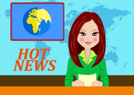 television news background reporter icon colored cartoon