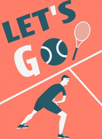 tennis banner player icon texts ball decoration