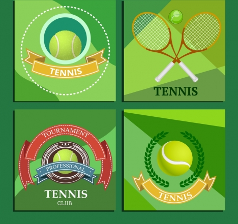 tennis tournament logotype racquet ball ribbon icons