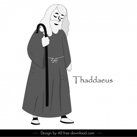 thaddaeus christian apostle icon black white cartoon character outline