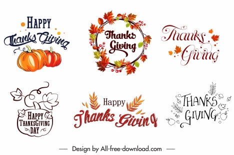 thanksgiving decorative elements calligraphic wreath leaf pumpkin sketch