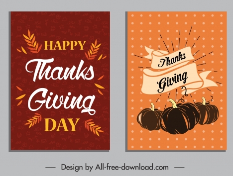 thanksgiving posters classical calligraphic leaf pumpkin sketch