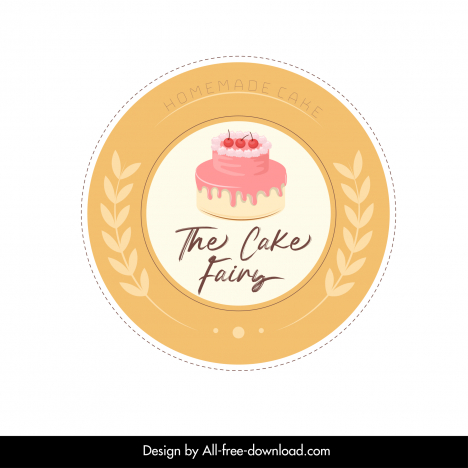the cake fairy logo template circle design cream cake texts symmetric wheat decor