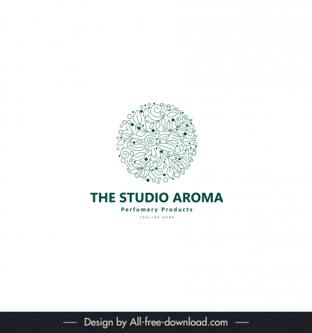 the studio aroma logotype flat circle layout leaves decor handdrawn design