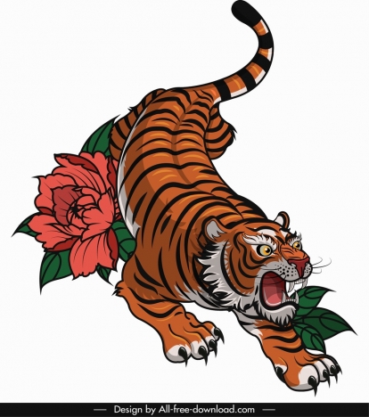 Tiger painting colored cartoon sketch vectors stock in format for free ...