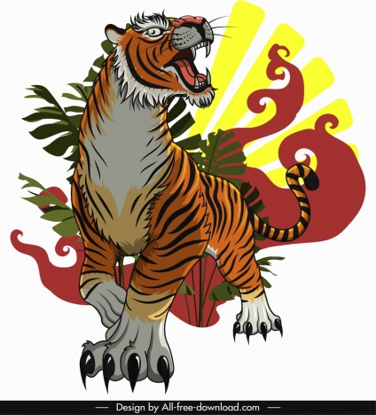 tiger painting violent emotion sketch colored classical design