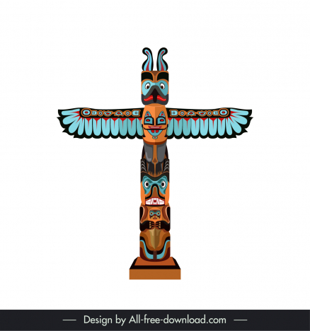 Totem pole design element classical symmetric design tribal wings faces ...