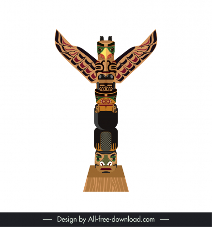 totem pole icon flat symmetric wings faces architecture sketch
