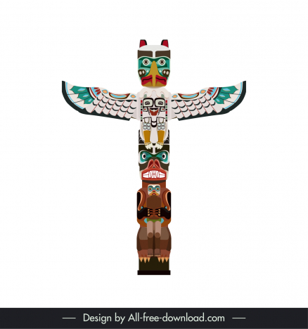Totem pole icon frightening faces wings sketch symmetric design vectors ...