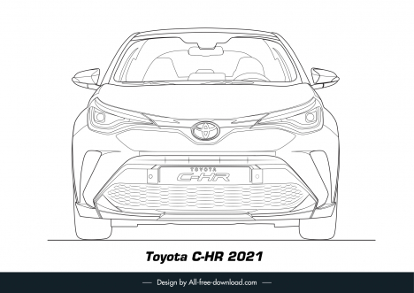 toyota c hr 2021 car model icon black white handdrawn front view outline