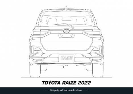 toyota raize 2022 car model icon flat black white handdrawn back view outline