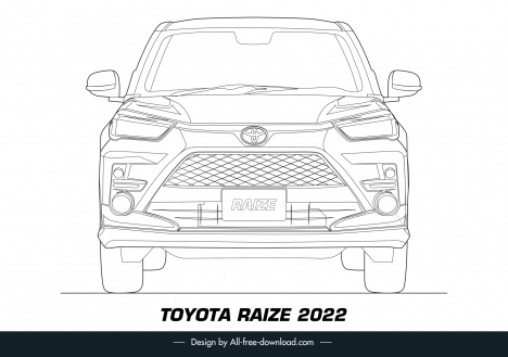 toyota raize 2022 car model icon flat black white handdrawn symmetry front view outline