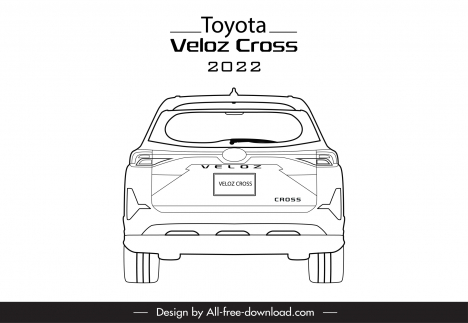 toyota veloz cross 2022 car model advertising template flat symmetric handdrawn back view outline
