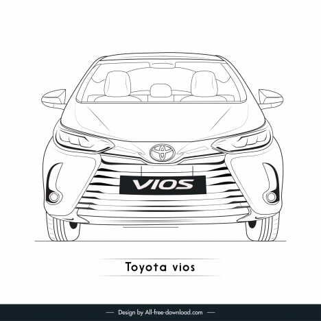 toyota vios car model icon flat handdrawn front view sketch