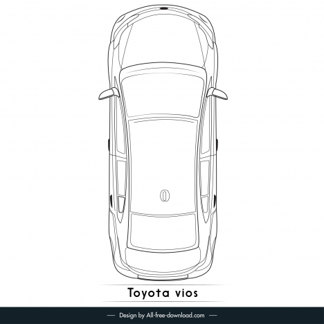 toyota vios car model icon top view vector outline black white handdrawn