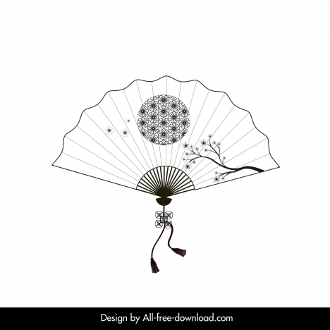 Traditional japanese fan icon black white cherry blossom sun outline vectors stock in format for free download 162 bytes