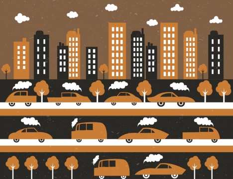 traffic background buildings cars icons classical flat design