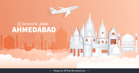 travel ahmedabad advertising poster indian traditional architecture airplane clouds decor