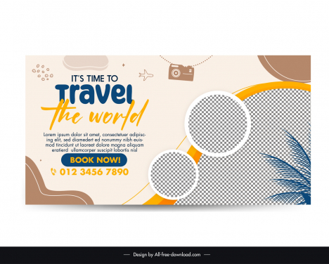 travel banner template checkered circle curves classic