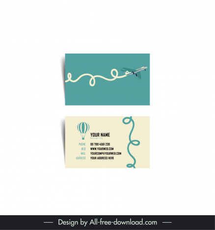 travel sale business card template airplane curves line decor