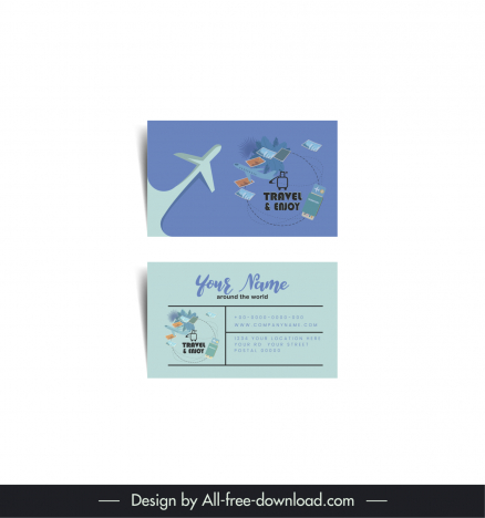 travel sale business card template flat airplane travel elements