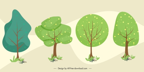 trees icons flat classical handdrawn sketch