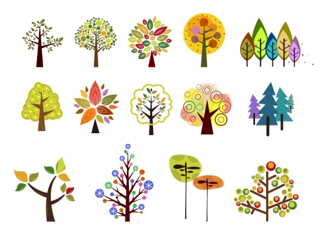 trees vector illustration set