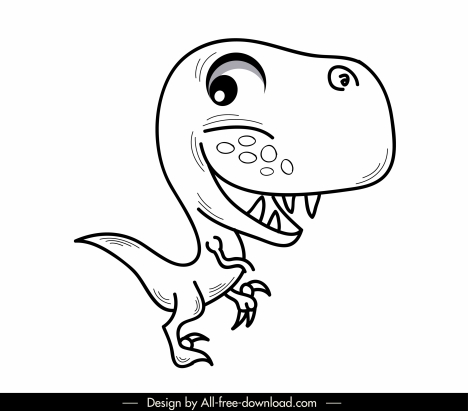 trex dinosaur icon funny sketch black white handdrawn