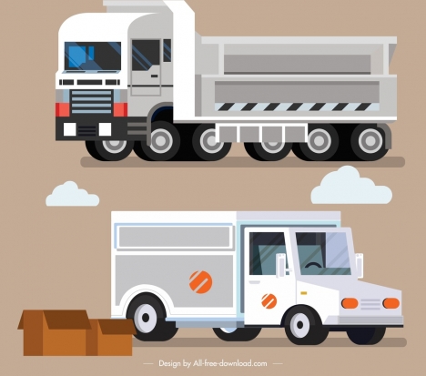 trucks icons colored modern 3d sketch