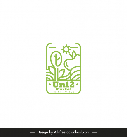 uni 2 market green logo template flat handdrawn nature elements design
