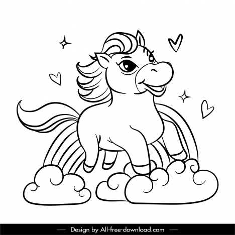 unicorn drawing cute cartoon design black white handdrawn