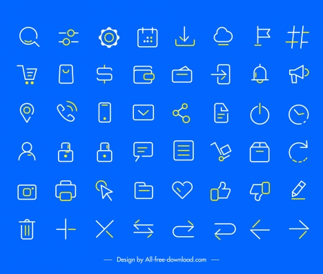user interface icons collection flat handdrawn sketch