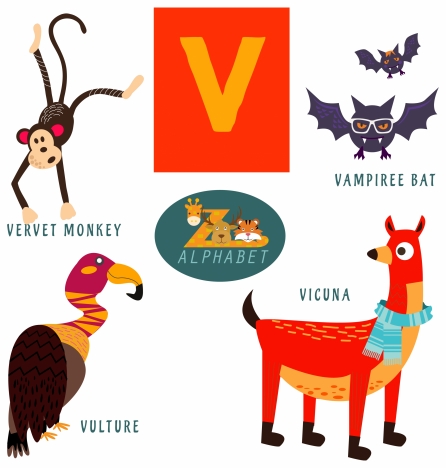 V letter education design with wild animals vectors stock in format for  free download 