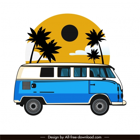 vacation bus icon colored flat classic sketch