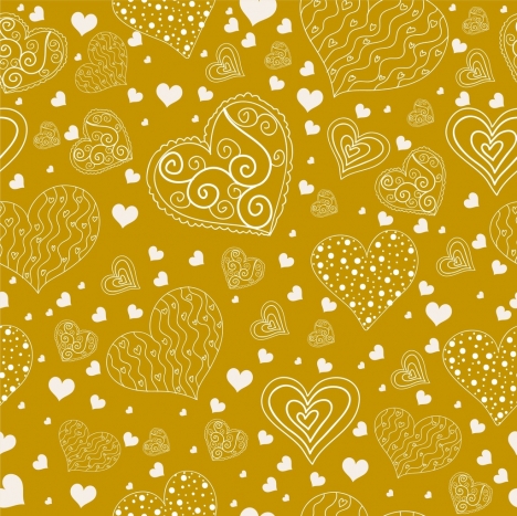 valentine backdrop hearts icons yellow flat handdrawn sketch